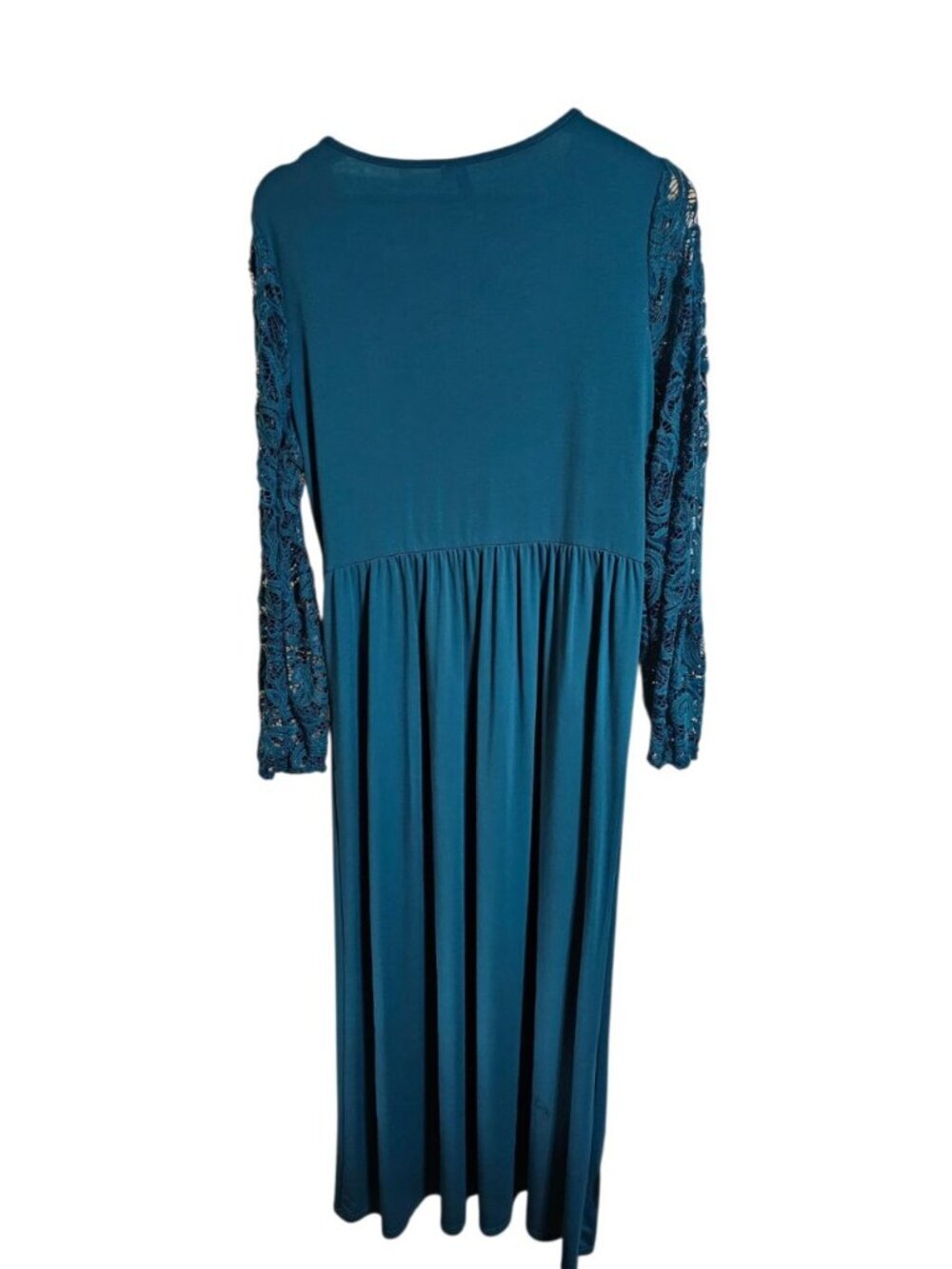 Zattcas Womens XL Maxi Dress Teal Long Sleeve Lace Boho Statement Elegant Gown - Picture 3 of 8